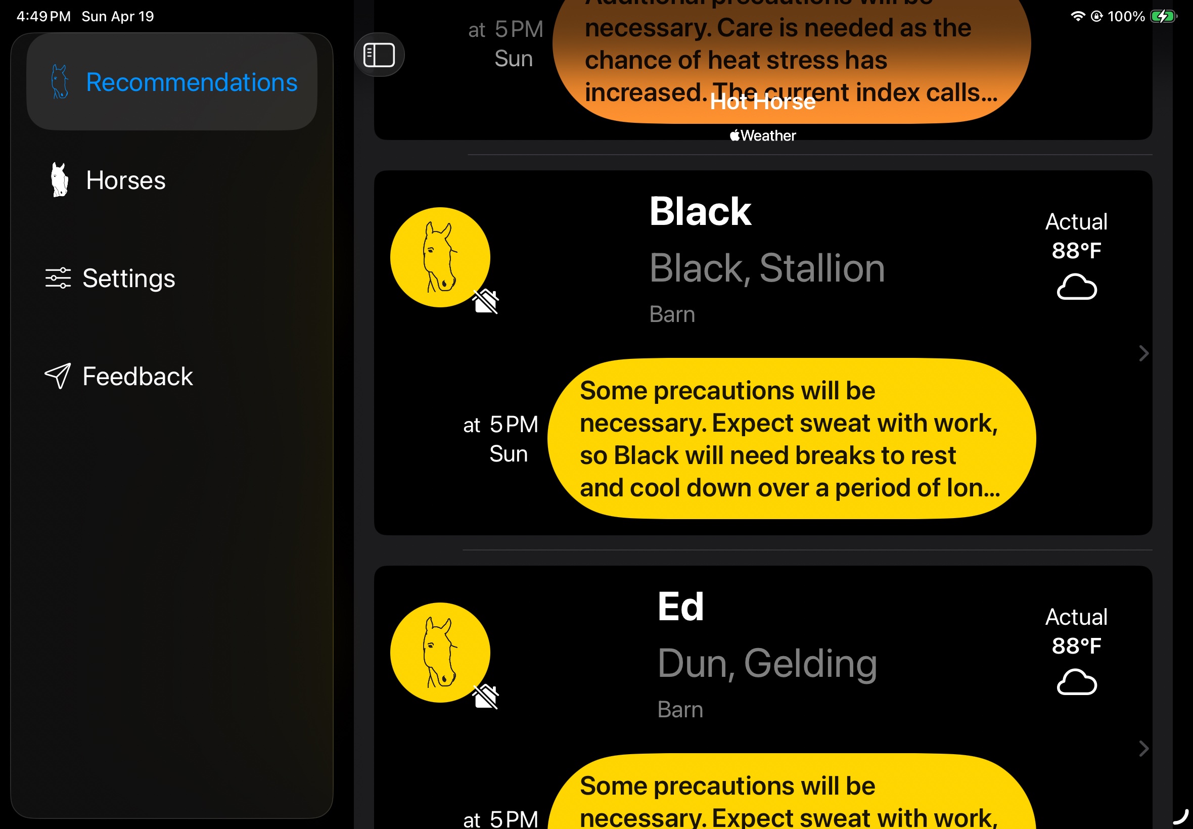 iPad — recommendations with sidebar, heat mode