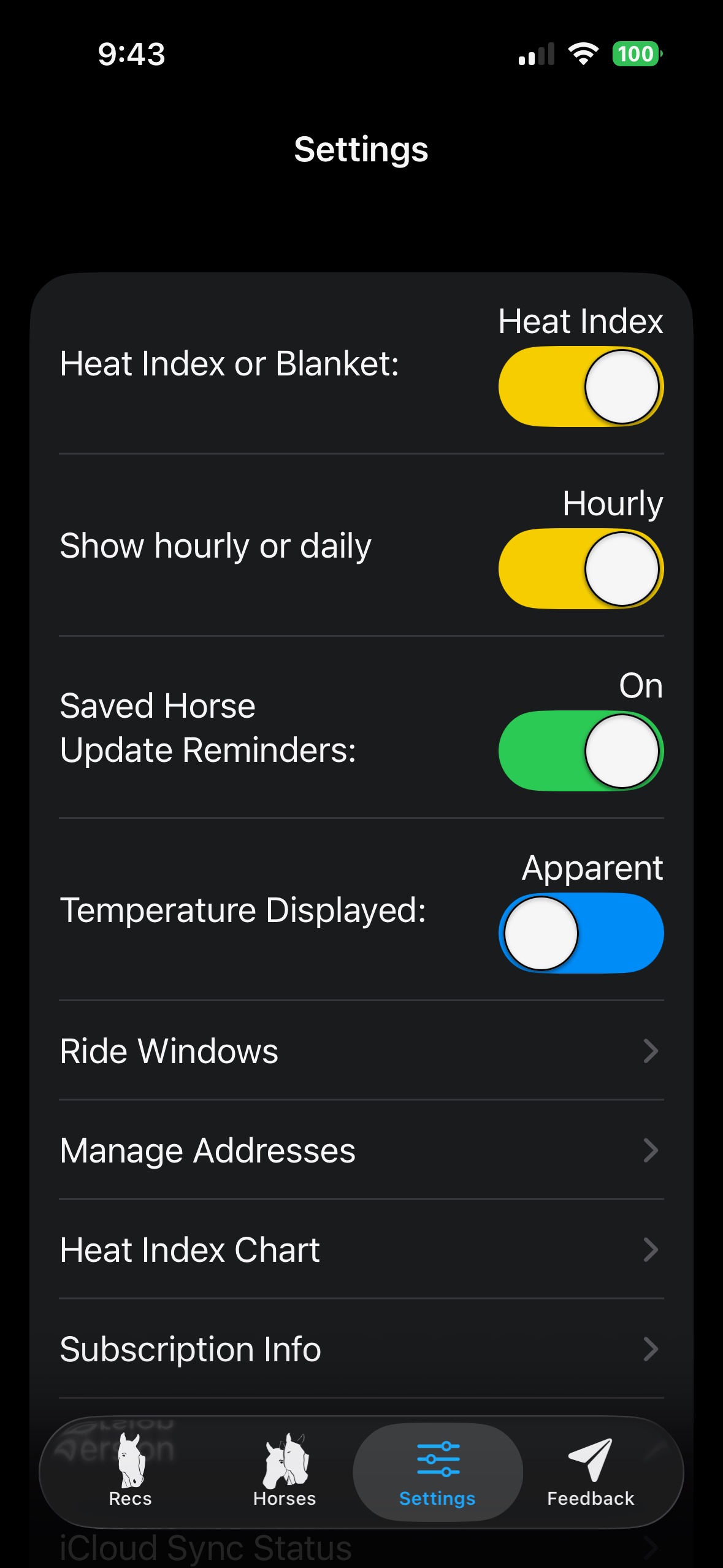 Settings — top