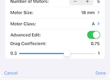 Advanced edit — drag coefficient