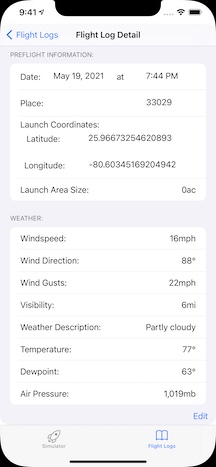 Flight Log Detail — pre-flight and weather
