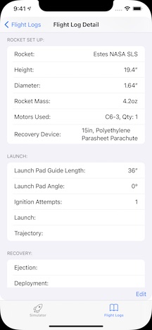 Flight Log Detail — rocket setup and launch