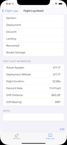 Flight Log Detail — recovery and post-flight