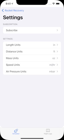 Settings screen