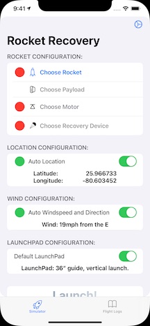 Rocket Setup screen